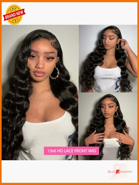 30 Inch 200% Density Body Wave Human Hair Lace Front Wig Pre-Plucked Glueless main image 5